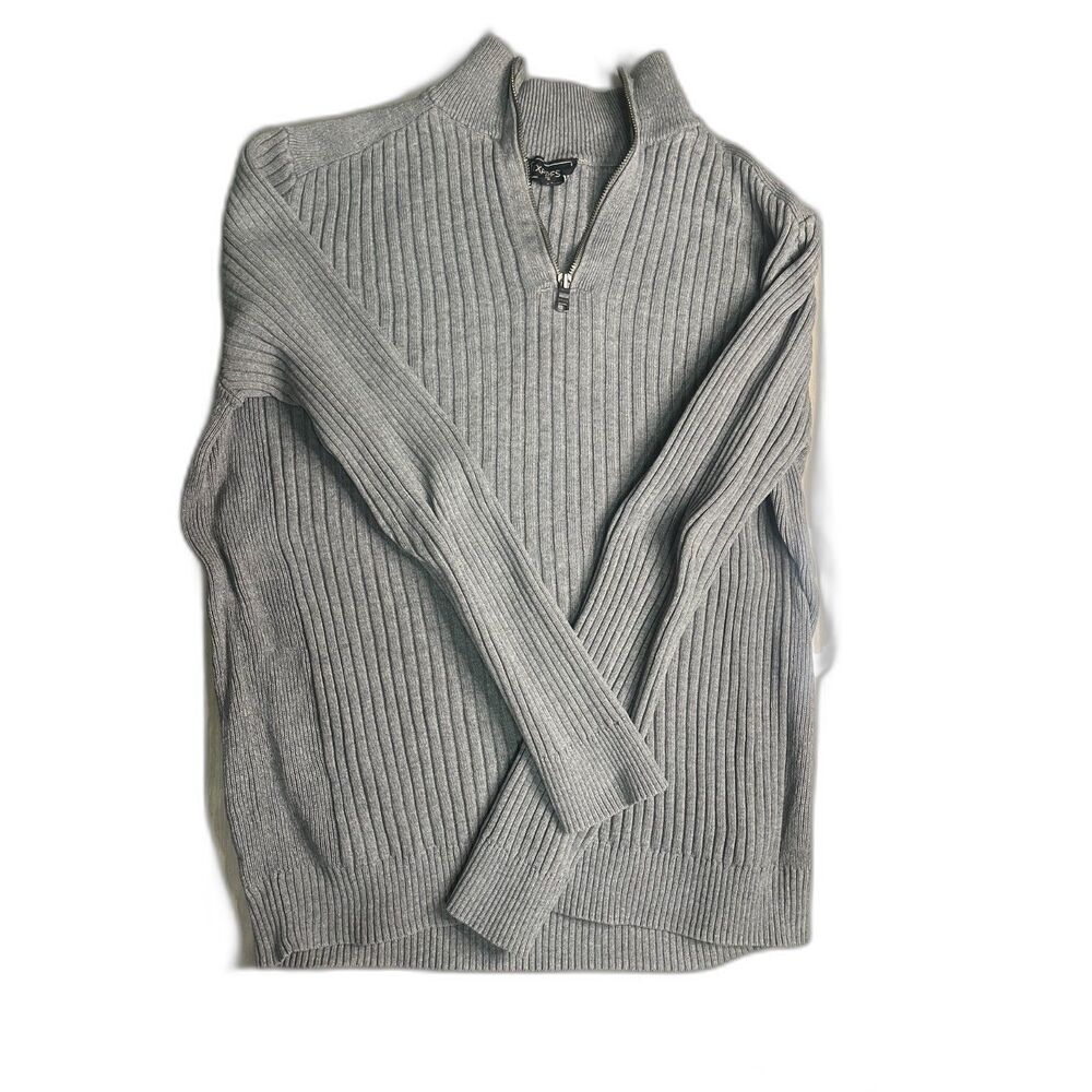 Vintage Express Women’s Gray Ribbed Quarter Zip Sweater Size M 100% Cotton